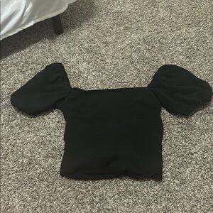 Lulu's Black Square Neck Puff Sleeve Blouse